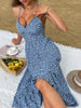 JIM & NORA Women Sexy Spaghetti Strap Deep V Neck Backless Summer Beach Sundress Floral Print Midi Dress Casual Holiday