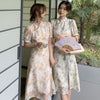 Japan Style Elegant Dress for Women Short Sleeve Lace Floral Sweet Midi Dresses Office Ladies Cheongsam Dress Korean Summer 2022