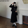 Japanese Jk Unifrom Sets Autumn Suit Blazer Pleated Skirt Women Elegant Loose Short Coat Double Breasted Midi Skirt Women Set