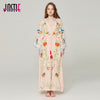 Embroidered Women Maxi Dress V-Neck Batwing Sleeve Loose Plus Size Summer Dresses Drawstring Waist Boho Beach Vestidos