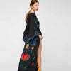 Embroidered Women Maxi Dress V-Neck Batwing Sleeve Loose Plus Size Summer Dresses Drawstring Waist Boho Beach Vestidos