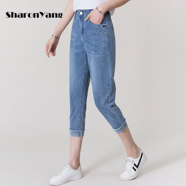 Jeans Woman Breeches Female Stretch Knee Length Denim Shorts Pants Women with High Waist Summer Plus-Size Loose Capri Pants