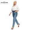 LIH HUA Women's Plus Size Casual Jeans High Flexibility Cotton Woven Thin Denim Trousers Softener Jeans with Elastic Waist