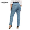 LIH HUA Women's Plus Size Casual Jeans High Flexibility Cotton Woven Thin Denim Trousers Softener Jeans with Elastic Waist