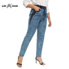 LIH HUA Women's Plus Size Casual Jeans High Flexibility Cotton Woven Thin Denim Trousers Softener Jeans with Elastic Waist