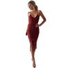 Women Sexy Backless Lace Midi Dress Summer Halter V Neck Tassel Fringe Dresses Ladies Spaghetti Strap Lace up Dress