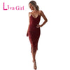 Women Sexy Backless Lace Midi Dress Summer Halter V Neck Tassel Fringe Dresses Ladies Spaghetti Strap Lace up Dress