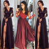 Lace Mesh Christmas Xmas Dress Elegant Women Long Sleeve V Neck Dress Party Formal High Waist Lace Maxi Dresses