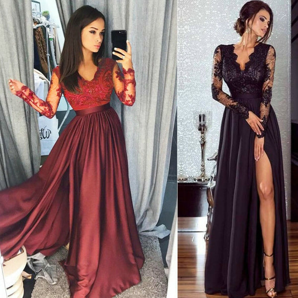 Lace Mesh Christmas Xmas Dress Elegant Women Long Sleeve V Neck Dress Party Formal High Waist Lace Maxi Dresses