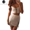 Lily Rosie Girl Sexy Lace Up Leather Suede Mini Pencil Dress Women Autumn Winter Party Two Piece Bodycon Short Dresses Vestidos