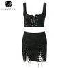 Lily Rosie Girl Sexy Lace Up Leather Suede Mini Pencil Dress Women Autumn Winter Party Two Piece Bodycon Short Dresses Vestidos