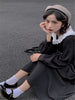 Lolita Kawaii Ins Dresses Y2k Japanese Preppy Style Gothic Women Long Sleeve Midi Dress Black Lace-up Goth Harajuku Robe