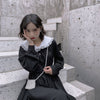 Lolita Kawaii Ins Dresses Y2k Japanese Preppy Style Gothic Women Long Sleeve Midi Dress Black Lace-up Goth Harajuku Robe