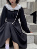 Lolita Kawaii Ins Dresses Y2k Japanese Preppy Style Gothic Women Long Sleeve Midi Dress Black Lace-up Goth Harajuku Robe