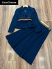 Designer Women Wool Blazer Suits With Skirt 2 Pieces Outfits Fall Winter 2023 Runway Elegant Aline Midi Dress Sets Blue