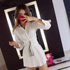 Korean Style Slim Belt shirt Office Lady Elegant Short Dress lapel long sleeved Women Shirt Dresses Split White