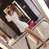 Korean Style Slim Belt shirt Office Lady Elegant Short Dress lapel long sleeved Women Shirt Dresses Split White