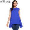 Women Casual Tank Tops Sleeveless Turn-down Collar A-Line Pleated Asymmetrical Hem Elegant Button-down Lady Summer Tank