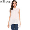 Women Casual Tank Tops Sleeveless Turn-down Collar A-Line Pleated Asymmetrical Hem Elegant Button-down Lady Summer Tank