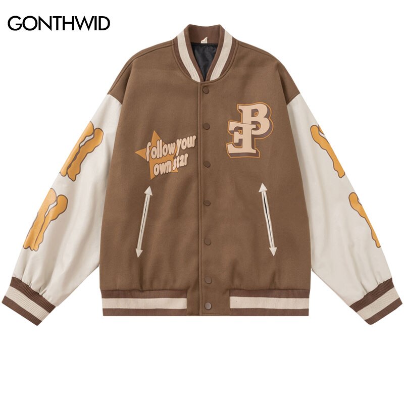 Faux Leather Letter Single Breasted Baseball Jacket Women Long Sleeve Hip  Hop Clothes 2023 Spring Patchwork Varsity Bomber Coat