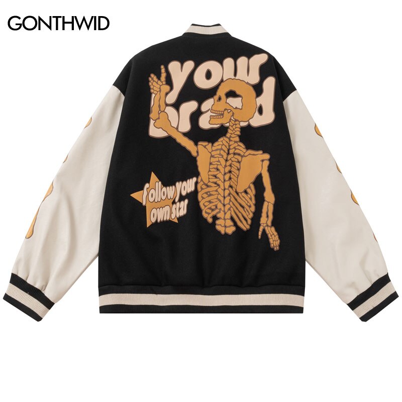 Faux Leather Letter Single Breasted Baseball Jacket Women Long Sleeve Hip  Hop Clothes 2023 Spring Patchwork Varsity Bomber Coat