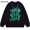 Men Hoodie Sweatshirt Streetwear Hip Hop Flame Letter B Print Crewneck Pullover 2023 Harajuku Casual Cotton Loose Sweatshirts