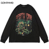 Men Sweatshirt Hip Hop Skull Skeleton Print Punk Gothic Hoodie Streetwear Harajuku Casual Loose Cotton Crewneck Pullover