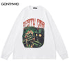 Men Sweatshirt Hip Hop Skull Skeleton Print Punk Gothic Hoodie Streetwear Harajuku Casual Loose Cotton Crewneck Pullover