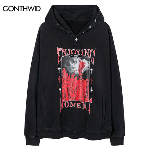 Mens Hoodie Sweatshirt Grunge Y2K Streetwear Hip Hop Skull Skeleton Print Hooded Harajuku Casual Loose Cotton Punk Goth Pullover