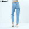 Mid Waist Boyfriend Jeans Woman Ankle-Length Straight Casual Denim Pants Washed Blue Trousers For Women Ladies Autumn Winter New