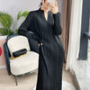 Miyake Pleated Korean Dress Women Designer 2023 Spring Winter Long Sleeve Casual Black Dresses Elegant Aesthetic Clothes