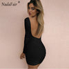 Backless Long Sleeve Wrap Bodycon Low Cut Sexy Club Dress Women White Black Mini Party Dress