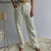 Neploe 2022 Woman High Waist Jeans Retro White Black Jeans Trousers Straight Overalls Pants Long Loose Wide Leg Jeans for Women