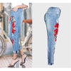 Vogue Jeans Women Stretch Loose Denim Pants Floral 3D Embroidery Bleach Ripped Pants Female Elastic Denim Jeans Pants