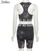 Nibber Letter Printed Two Piece Sets Women Sporty Crop Vest Top+Shorts Matching Suit Skinny Summer Slim Flexible Sportswear