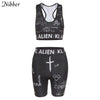 Nibber Letter Printed Two Piece Sets Women Sporty Crop Vest Top+Shorts Matching Suit Skinny Summer Slim Flexible Sportswear