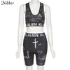 Nibber Letter Printed Two Piece Sets Women Sporty Crop Vest Top+Shorts Matching Suit Skinny Summer Slim Flexible Sportswear