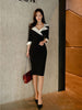 OL Professional Suit Garment Female 3/4 Sleeve Notched Office Cloth Women's Spring Midi Pencil Work Dress