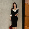 OL Professional Suit Garment Female 3/4 Sleeve Notched Office Cloth Women's Spring Midi Pencil Work Dress