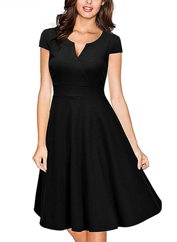 Audrey Hepburn 50s Vestidos Womens Dress Formal V Neck Casual Office Wear Working Bodycon Knee Length A-line Dresses