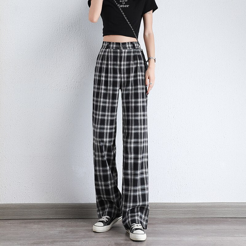 PELEDRESS Harajuku Plaid Pants For Women Trousers 2022 Streetwear Woma
