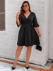 Plus Size 4XL Glitter Midi Tunic Dress for Women 2023 Autumn V Neck Clothing Elegant Casual Oversized Evening Party Wear Dresses