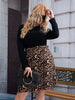 Plus Size 4XL Patchwork Midi Dress Women's Leopard Black O Neck Long Sleeve 2023 Autumn Winter Casual Loose Dresses