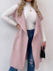 Plus Size 4XL Pink Trench Coat Woman Sleeveless Turn-down Collar Midi Overcoat 2023 Autumn Elegant Office Ladies Outerwear