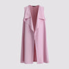 Plus Size 4XL Pink Trench Coat Woman Sleeveless Turn-down Collar Midi Overcoat 2023 Autumn Elegant Office Ladies Outerwear