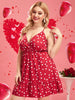 Plus Size 4XL Red Midi Dress Women Summer 2023 Spaghetti Strap Sleeveless Heart Print Curvy Sexy Oversized Casual Party Dreses