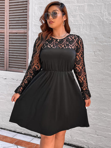 Plus Size Dress for Women 4XL Lace Long Sleeves Midi Evening Party Dresses Elegant Birthday Formal 2023 Autumn Clothing