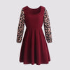 Plus Size Elegant Midi Dress for Women 2023 Autumn Winter Leopard Long Sleeve Wine Red Black Casual Dresses Large Size Clothing