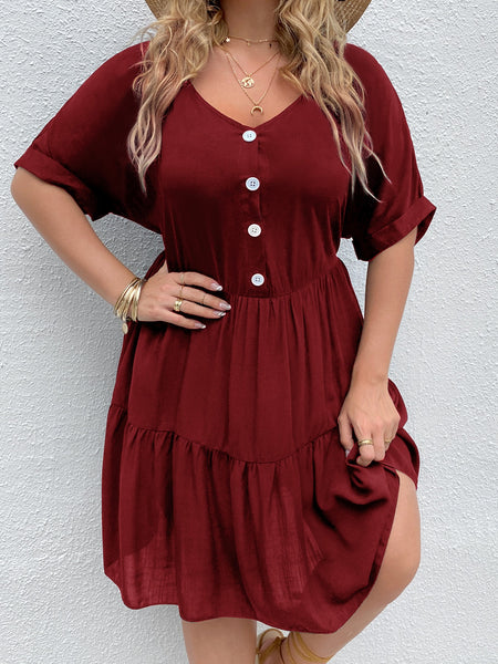 Plus Size Loose Midi Dress Women's Short Sleeve Buttons 4XL 2023 Summer Elegant Ladies Beach Dresses Large Size Casual Clothing