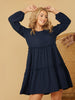 Plus Size Loose Midi Tunic Dress Lantern Sleeve O Neck Casual Oversized Dresses Woman 2023 Autumn 4XL Large Cotton Red Clothing